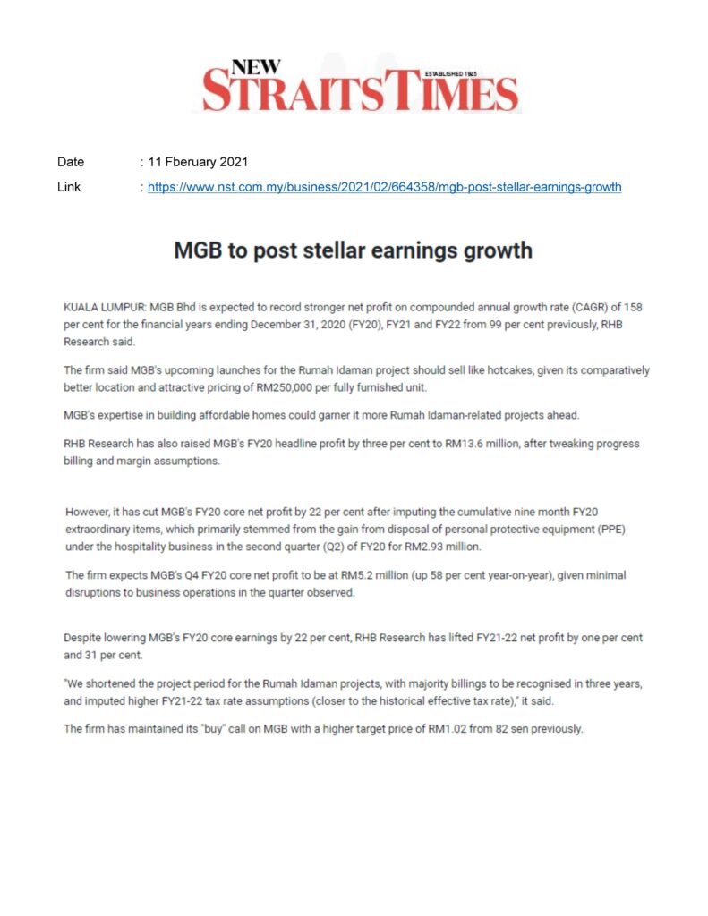 MGB to post stellar earnings growth